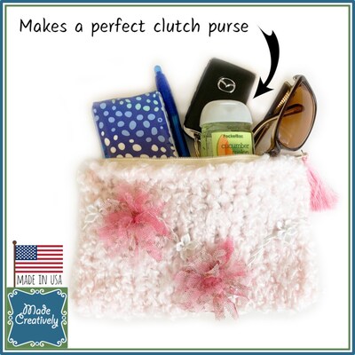 Knitted Pouch-Clutch Purse for Makeup, School Supplies, Traveling and More! - image3